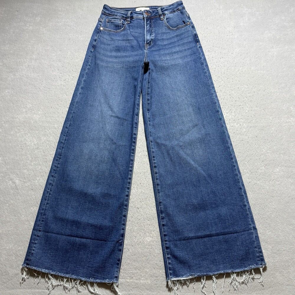 Risen Jeans Women's Size 7/28 Blue High Rise Wide Leg Pockets Denim Cotton Blend